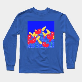 Blue funny duck with red flower, version 3 Long Sleeve T-Shirt